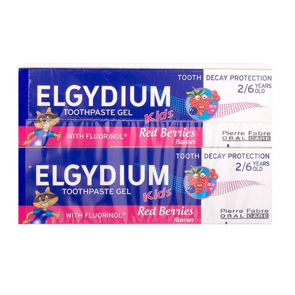 Elgydium - Gel dentifrice Kids Arôme grenadine 2/6ans - lot de 2 x 50ml
