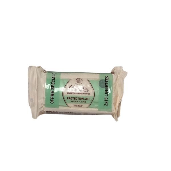 Rogé Cavaillès - Lingettes Déodorantes protection 48H Amande Fleurie - 2x15 lingettes