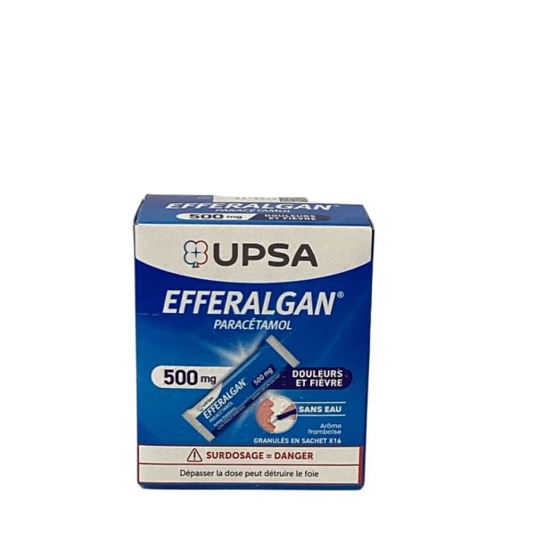 UPSA - Efferalgan 500mg Arôme Framboise - 16 granulés en sachet