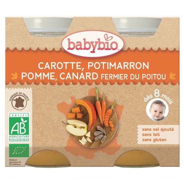 Babybio - Carotte, potimarron pomme, canard fermier du Poitou -  dès 8 mois - 2 x 200 g