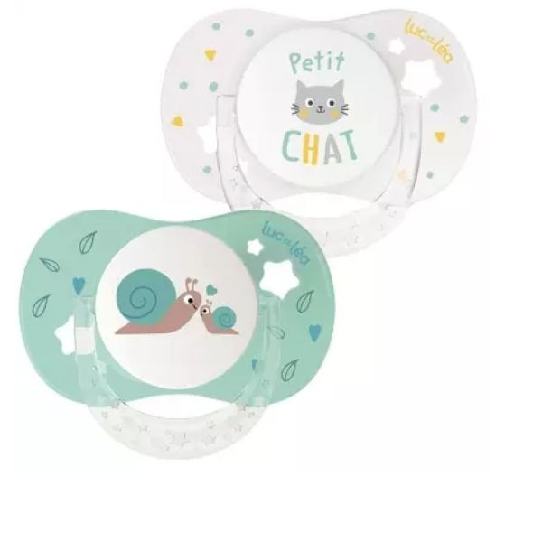 Luc et Léa - Duo de sucettes anatomiques – Petit chat et Petit escargot - 2 unités