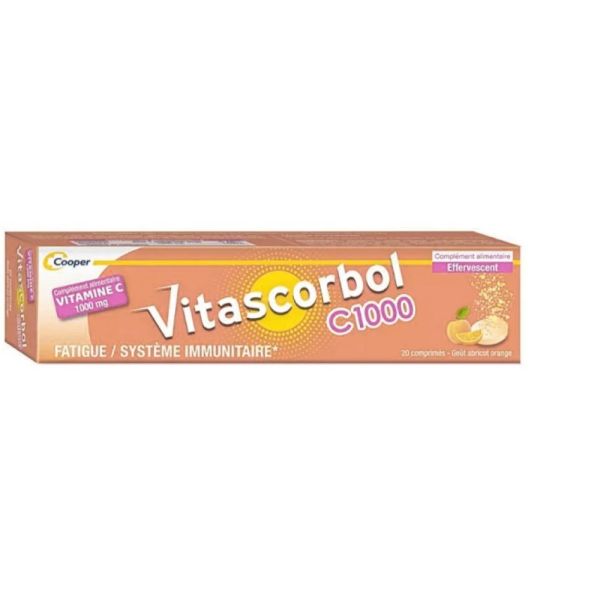 Cooper - Vitascorbol Vitamine C 1000g à l'orange - 20 comprimés effervescents