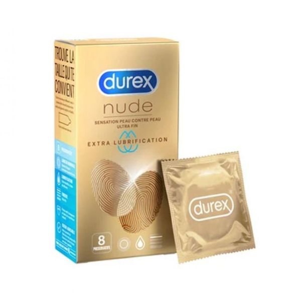 Durex - Nude Extra lubrification - 8 préservatifs