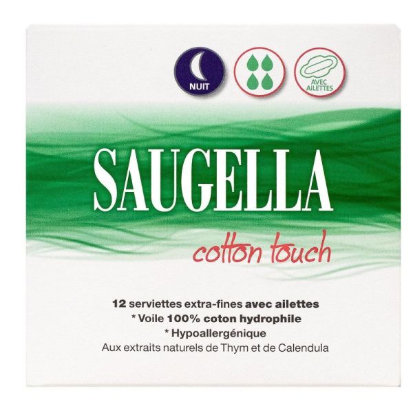 Saugella - Serviettes extra-fines cotton touch nuit - 12 serviettes