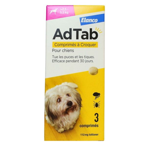 Elanco - ADTAB Antiparasitaire Interne Chien de +2.5 à 5.5kg + 3 Comprimés à Croquer