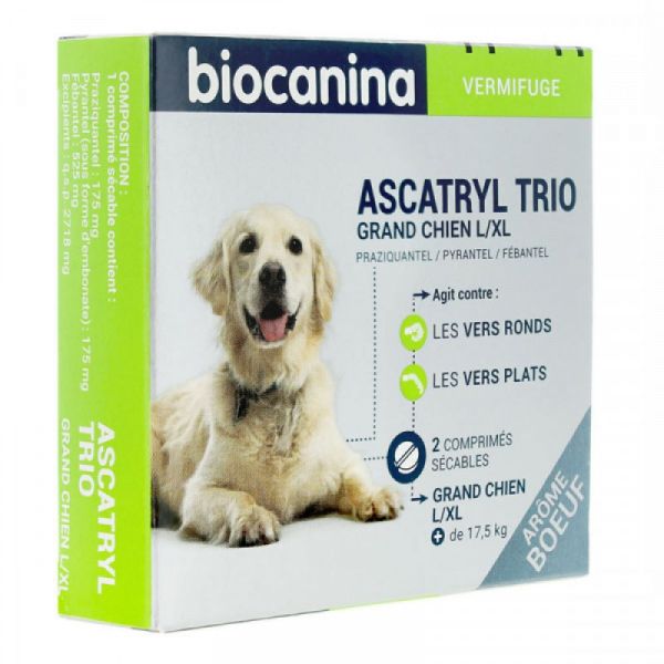Ascatryl trio grand chien vermifuge -  2 comprimés