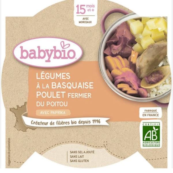 Babybio - Légumes à la Basquaise Poulet fermier du Poitou - dès 15 mois - 260g