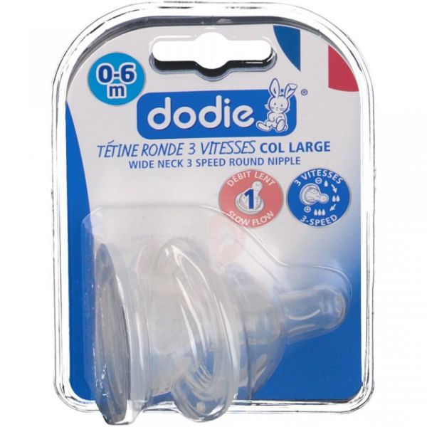 Dodie - Tétine ronde 3 vitesses col large 0-6mois débit 1 - 2 tétines