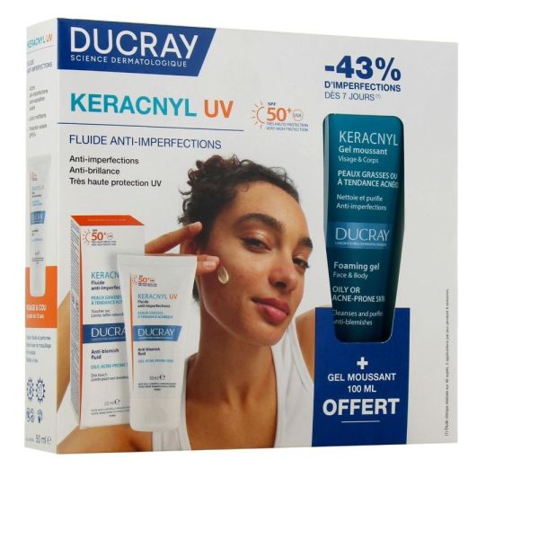 Ducray - Coffret Ducray Keracnyl UV + gel moussant 100 ml offert