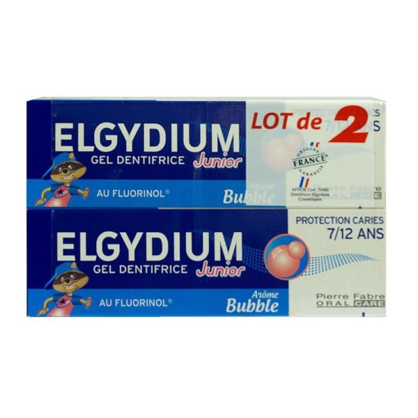 Elgydium - Gel dentifrice Kids Arôme Bubble 7/12ans - lot de 2x50ml
