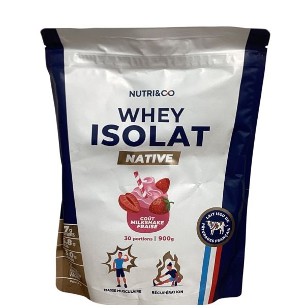 Nutri&Co - Whey Isolat Native 30 portions saveur Milkshake Fraise - 900g