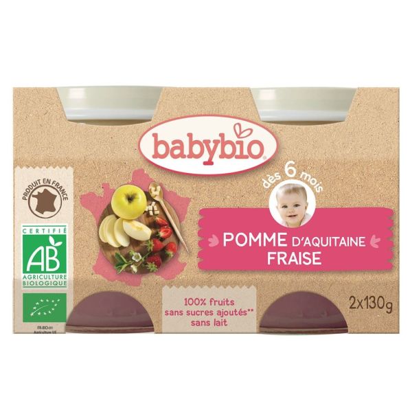 Babybio - Pomme d'Aquitaine Fraise - dès 6 mois - 2x130g