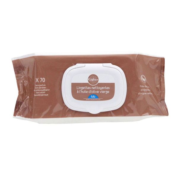 Gifrer - Lingettes nettoyantes à l'huile d'olive vierge - 70 lingettes