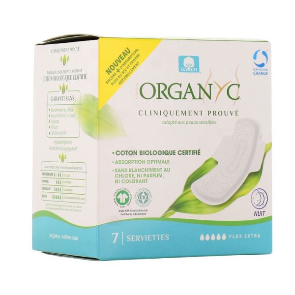 Organyc - 7 Serviettes hygiéniques Flux Extra Nuit