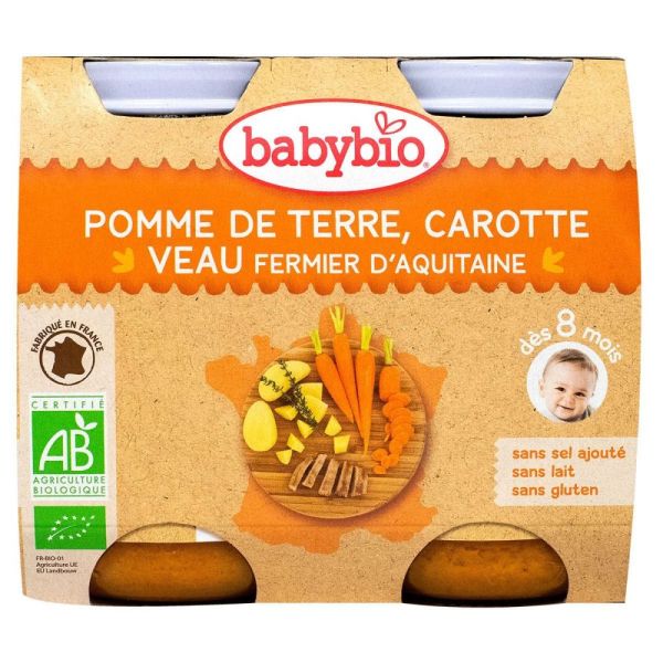 Babybio - Pomme de terre, Carotte, Veau fermier d'Aquitaine - dès 8 mois - 2x200g