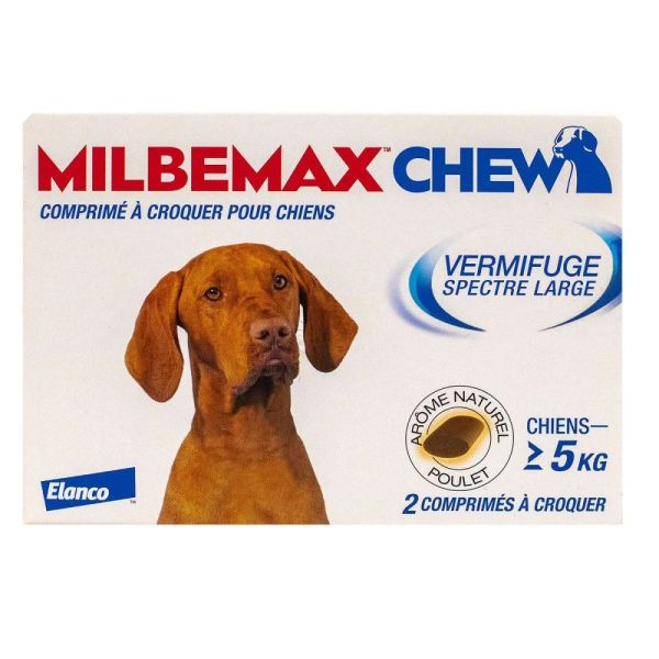 Elanco - MilbemaxTab Chew Vermifuge Chien +5 kg - 2 comprimés à croquer