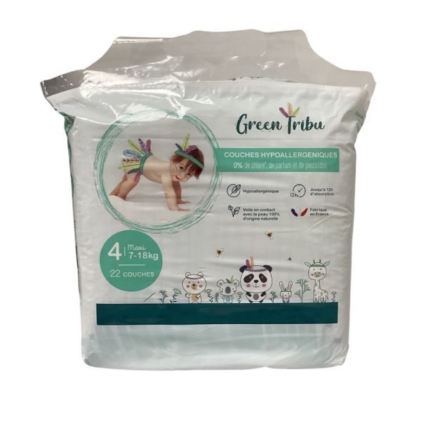 Green Tribu - Couches hypoallergéniques taille 4, 7-18kg - 22 couches