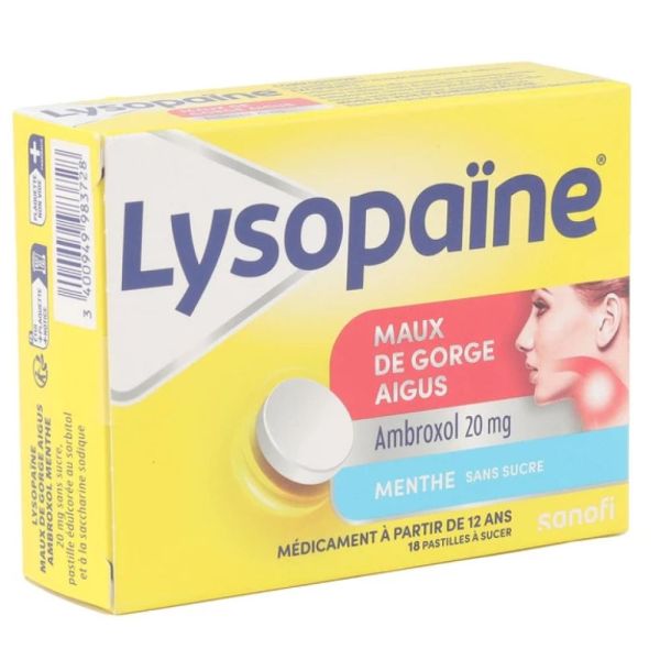 Sanofi - lysopaine maux de gorge aigus - menthe 18 pastilles
