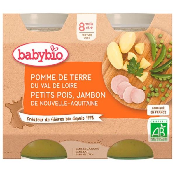 Babybio - Pomme de terre, Petits pois, Jambon de France - dès 8 mois - 2x200g