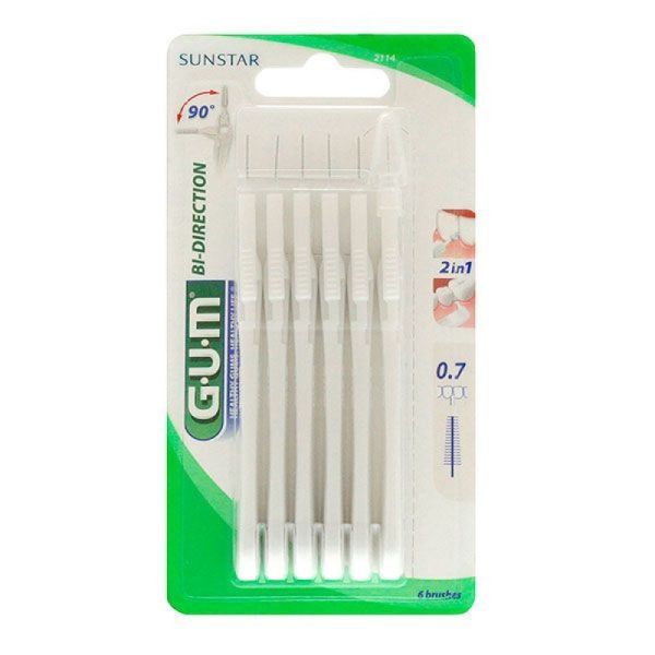GUM BI-DIRECTION - Brossette interdentaire 90° - 6 brossettes - Taille 1