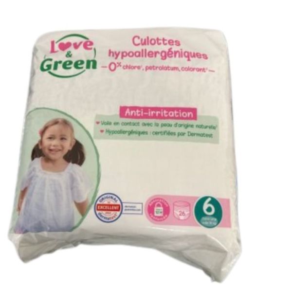 Love & Green - Culottes Hypoallergéniques Taille 6 Plus de 16kg - 26 Unités