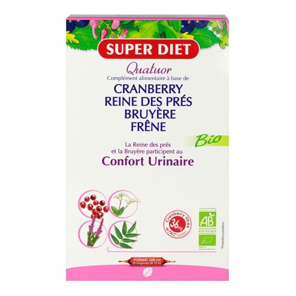 Superdiet - Quatuor Cranberry Reine des prés Bruyère Frêne - 20 ampoules 15 ml