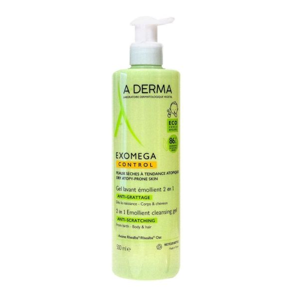 A-Derma - Exomega Control Gel Lavant 2 en 1 Anti-grattage - 500mL