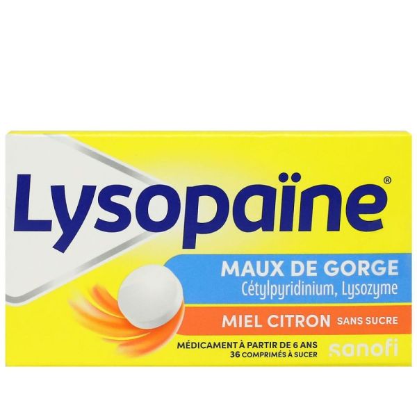 Lysopaïne - Maux de gorge miel-citron - 36 comprimés