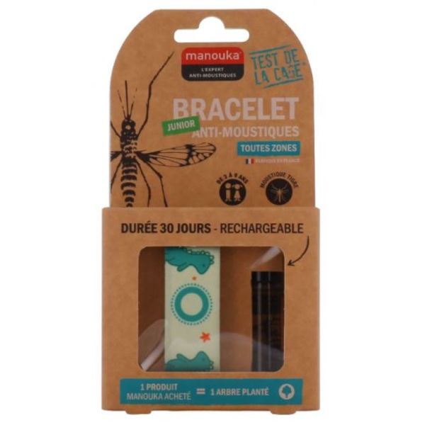 Manouka - Bracelet anti-moustiques toutes zones junior dinosaure + recharge de 6ml