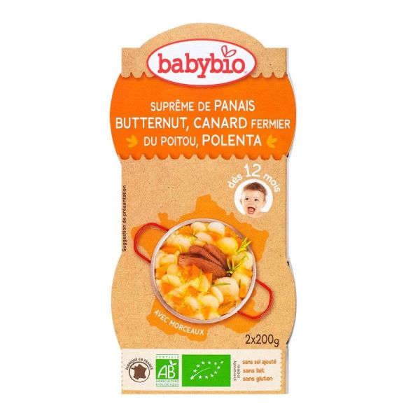 Babybio - Panais, Courge butternut Canard fermier du Poitou, Polenta - dès 12 mois - 2x200g