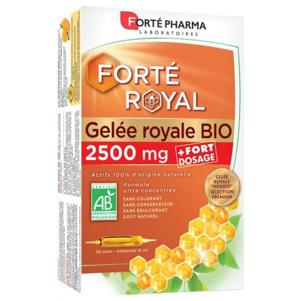 Forté Pharma - Forté royale gelée royale bio 2500 mg - 20 ampoules de 15 ml