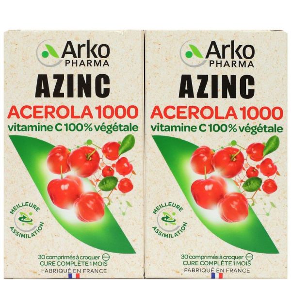 Arkopharma - Azinc Acerola 1000 - 2x30 comprimés à croquer