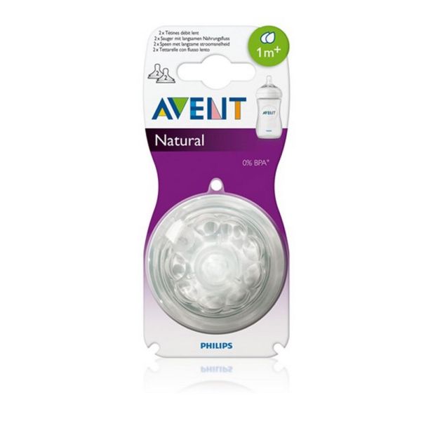 Avent - Tétine Natural débit lent 1 mois et + 2 trous - 2 tétines