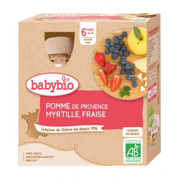 Babybio - Pomme d'Aquitaine Myrtille & Fraise - dès 6 mois - 4x90g