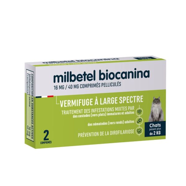 Biocanina milbetel vermifuge chat + 2 kg - 2 comprimés