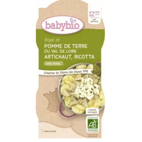 Babybio - Régal de pomme de terre du Val de Loire, Artichaut, Ricotte - dès 12 mois - 2x200g