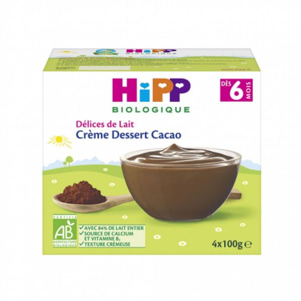 HiPP - Délices de lait crème dessert cacao - 4 x 100 g - dès 6 mois