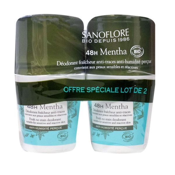 Sanoflore - Déodorant 48 h Mentha - Lot de 2 x 50 ml