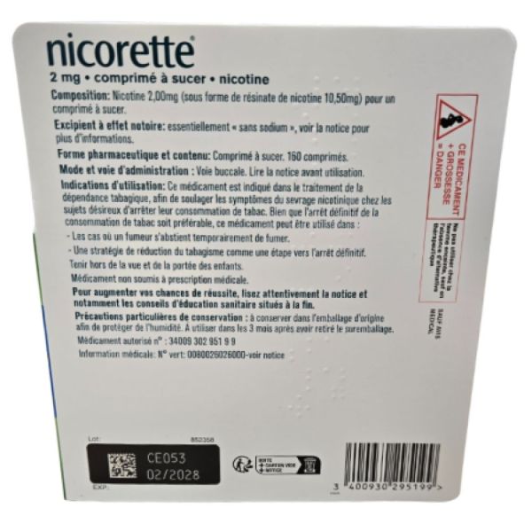Johnson et Johnson - Nicorette 2mg comprimés à sucer Menthe intense - 160 comprimés