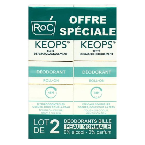 Roc - Keops déodorant en roll-on 48h - 2x30ml