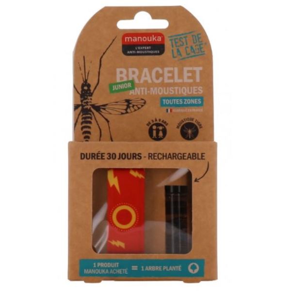 Manouka - Bracelet anti-moustiques toutes zones junior éclair + recharge 6ml