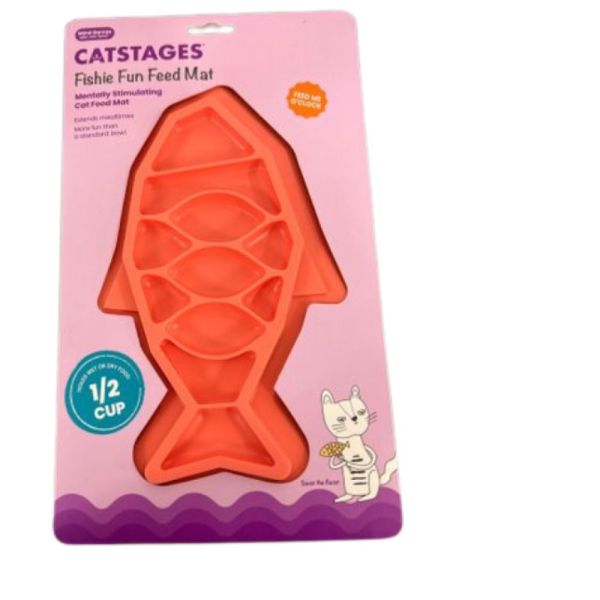 Wouapy - Petstages Fishie Fun Feed Mat Gamelle pour chat Slow Feeder, rose.