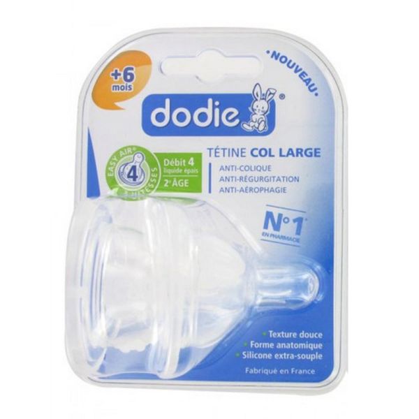 Dodie - Tétine ronde 3 vitesses col large 6mois et + débit 4 - 2 tétines