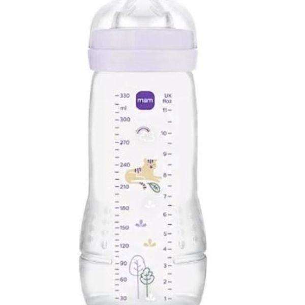MAM - Easy Active Biberon 2ème Âge 6 Mois - Débit Très Rapide Lilas - 330ml