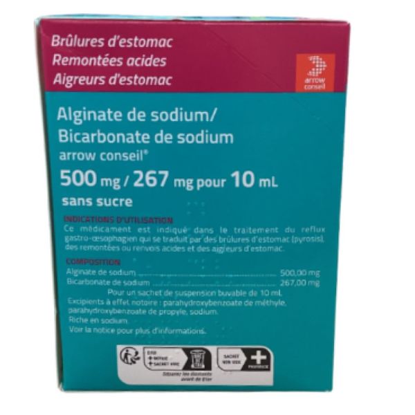 Arrow - Alginate de Sodium/Bicarbonate de sodium 500mg/267mg - 24 sachets de 10ml