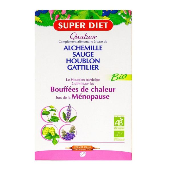 Superdiet - Quatuor Alchemille Sauge Houblon Gattilier - 20 ampoules 15 ml