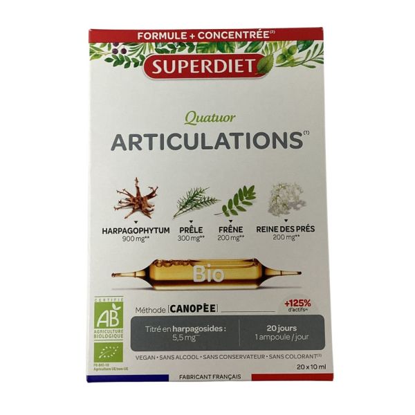 Superdiet - Quatuor Harpagophytum Prêle Cassis Frêne - 20 ampoules 15 ml