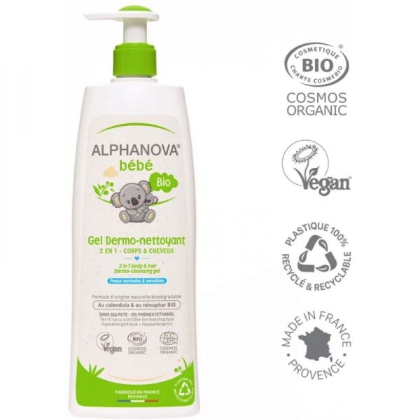 Alphanova Bébé - Dermo-nettoyant gel cheveux et corps - 500 ml