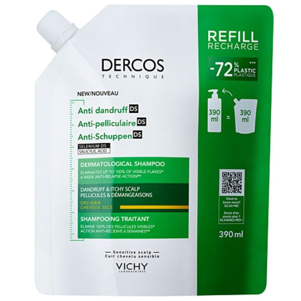 Vichy - Dercos Technique Recharge Shampoing traitant antipelliculaire cheveux secs - 390mL
