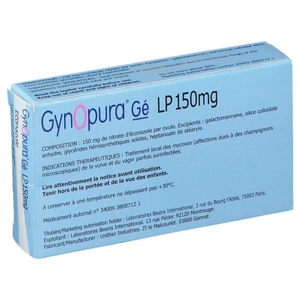 Gynopura Gé LP - Nitrate d'Econazole 150 mg - 2 Ovules